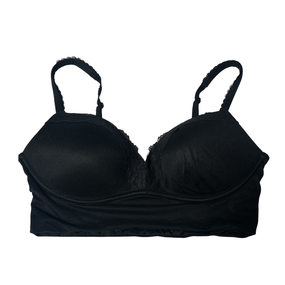 Victoria's Secret Black Padded No-Wire Wireless Bra 34C Lace Trim Discontinued